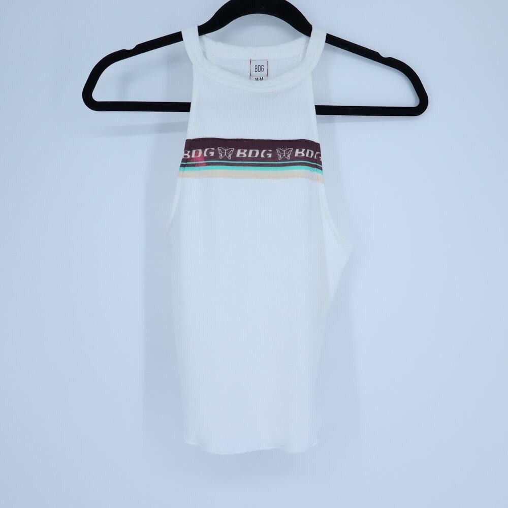 BDG Minnie High Neck Tank Top White Halter Ribbed Sleeveless Women's M